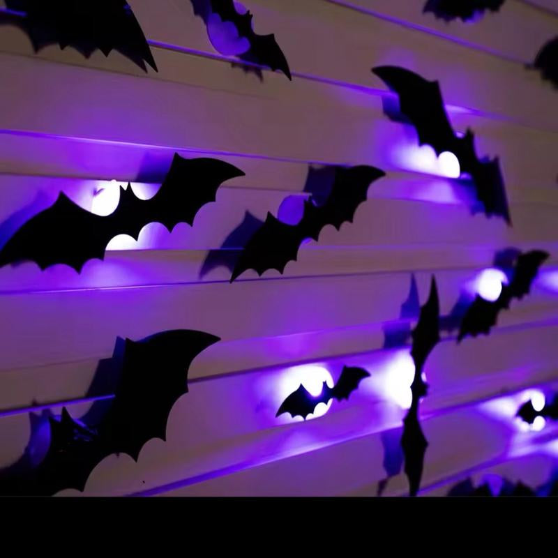 Realistic PVC 3D Bats Sticker Lights for Halloween Party Wall Decoration - LED Bats Light Wall Decor