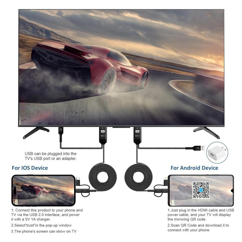 USB-C to HDMI Projection Adapter, Compatible for Iphone/Android, 1080P Mirroring to Tv/Monitor/Projector, with Lightning/Micro USB, Portable Digital AV Converter