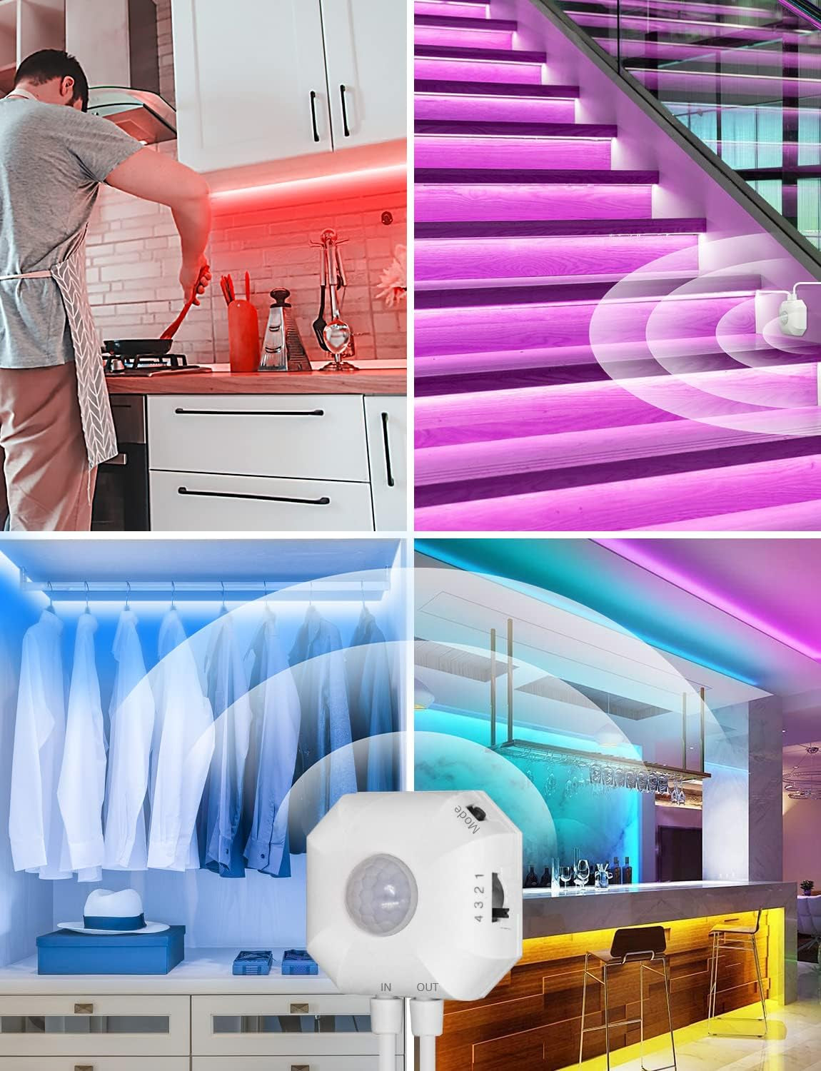 MATICOD Motion Sensor Lights Indoor under Bed Lights, Plug-In RGB Motion Sensor