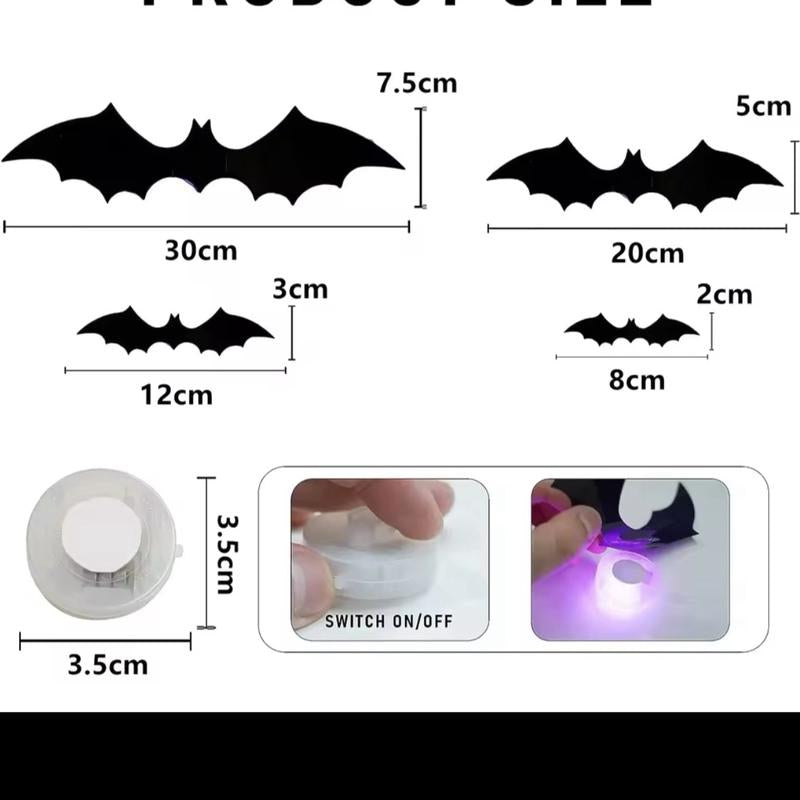 Realistic PVC 3D Bats Sticker Lights for Halloween Party Wall Decoration - LED Bats Light Wall Decor
