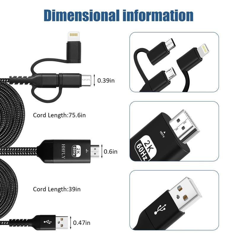 USB-C to HDMI Projection Adapter, Compatible for Iphone/Android, 1080P Mirroring to Tv/Monitor/Projector, with Lightning/Micro USB, Portable Digital AV Converter