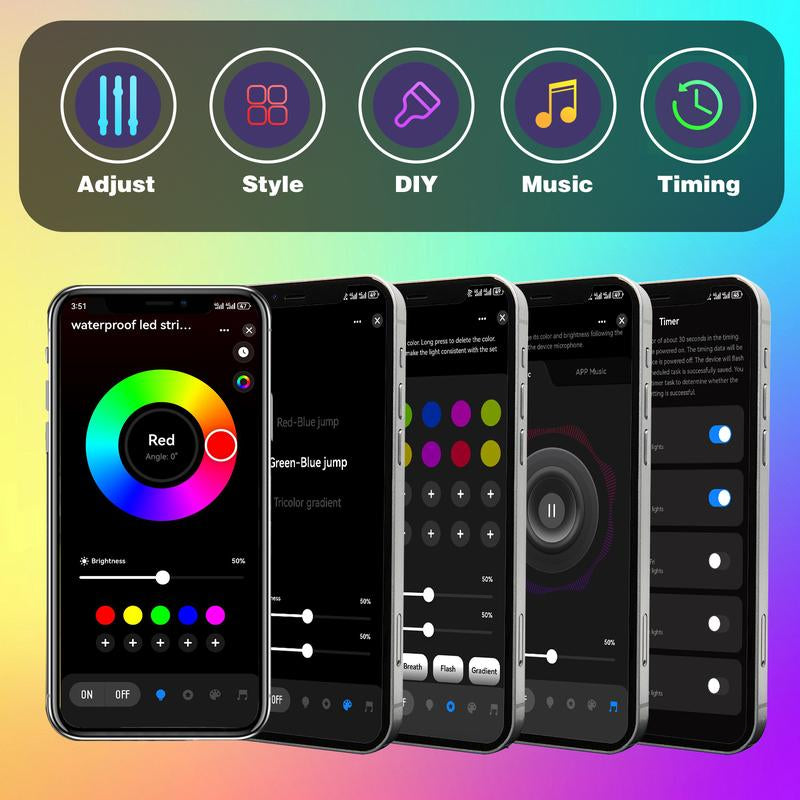 DIY Lights USB Powered TV Lights 9.84FT 13.12FT 16.4FT Led Strip Lights RGB Music Sync, Bluetooth Strip Lights with Smart App for Bedroom, Room Indoor Light, Mother’S Day Gift