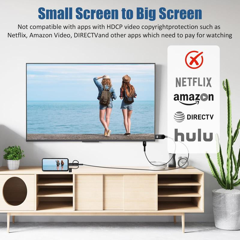 USB-C to HDMI Projection Adapter, Compatible for Iphone/Android, 1080P Mirroring to Tv/Monitor/Projector, with Lightning/Micro USB, Portable Digital AV Converter