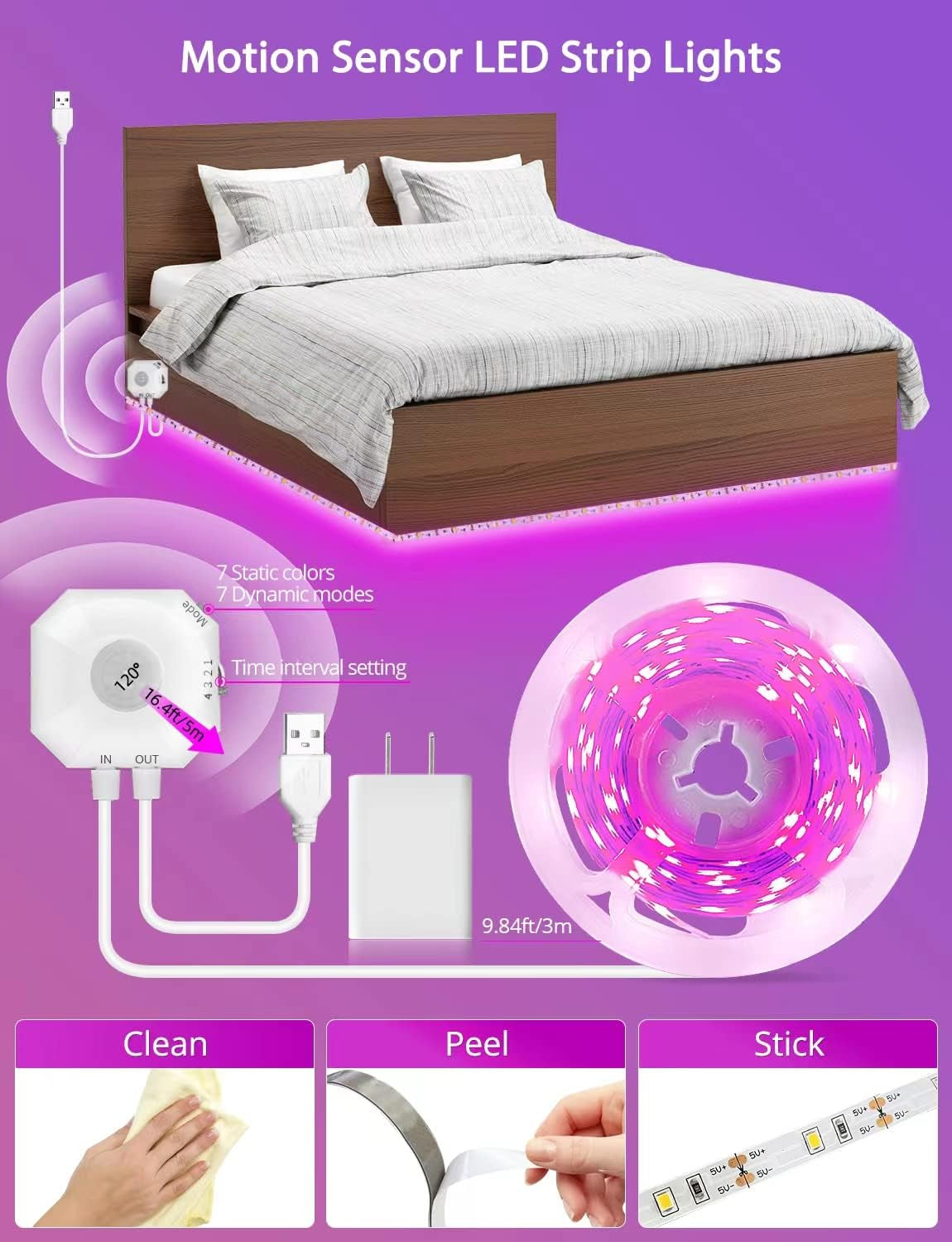 MATICOD Motion Sensor Lights Indoor under Bed Lights, Plug-In RGB Motion Sensor