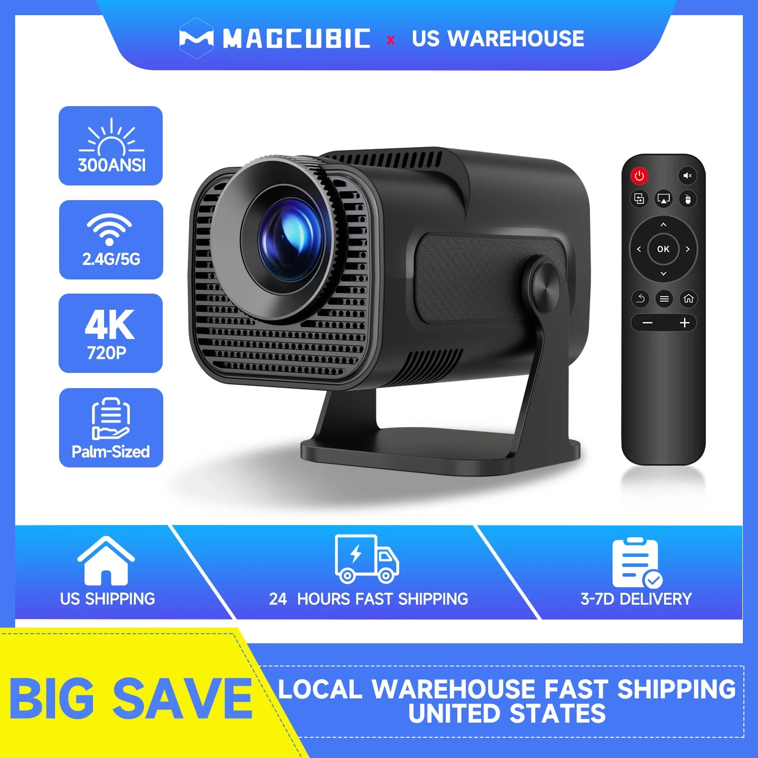 HY320 Mini Native 720P Android 11 4K Projector 300ANSI Wifi6 BT5.0 Cinema Outdoor Portable 180° Rotable Projector