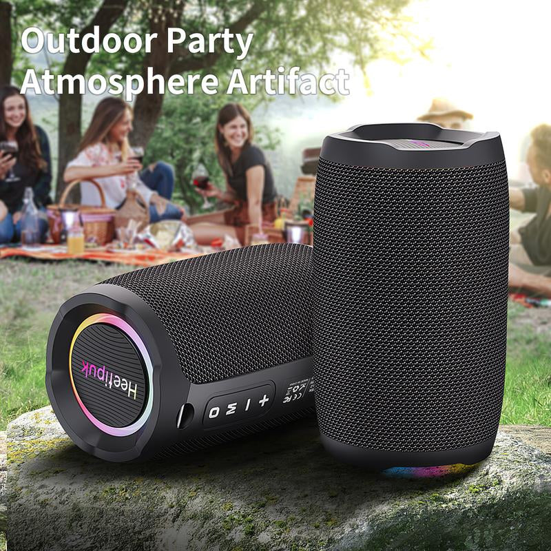Heetipuk S49 Portable Speaker, Bluetooth Speaker, Outdoor Speaker, Waterproof, 20W, IP67,BT5.2 with RGB Light, USB, TF, Speaker for Home, Outdoor, Beach-Black Audio Compact