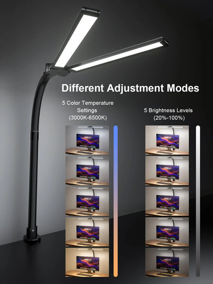 RGB Double Swing Arm Desk Lamp - 24W Ultra Bright Auto Dimming Desk Light, Multi-Angle Adjustment, Touch Control Desktop Lamp- Ideal for Home Office, Gaming, Reading, Work