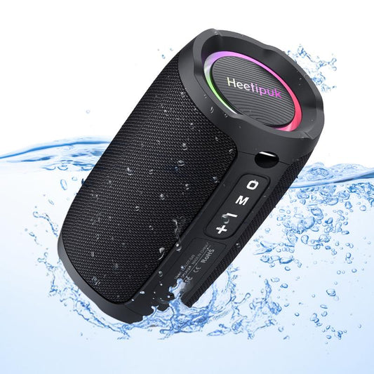 Heetipuk S49 Portable Speaker, Bluetooth Speaker, Outdoor Speaker, Waterproof, 20W, IP67,BT5.2 with RGB Light, USB, TF, Speaker for Home, Outdoor, Beach-Black Audio Compact