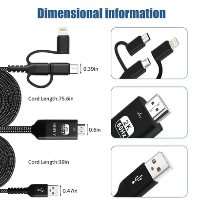 USB-C to HDMI Projection Adapter, Compatible for Iphone/Android, 1080P Mirroring to Tv/Monitor/Projector, with Lightning/Micro USB, Portable Digital AV Converter
