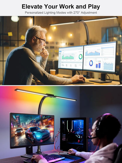 RGB Double Swing Arm Desk Lamp - 24W Ultra Bright Auto Dimming Desk Light, Multi-Angle Adjustment, Touch Control Desktop Lamp- Ideal for Home Office, Gaming, Reading, Work